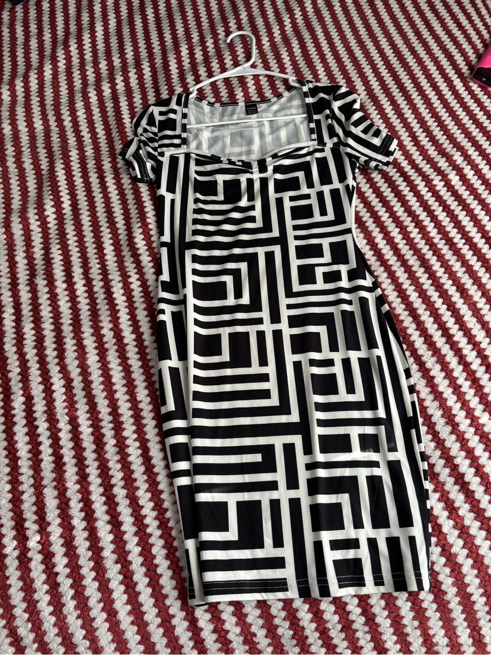 SHEIN Black and White Geometric Midi Dress